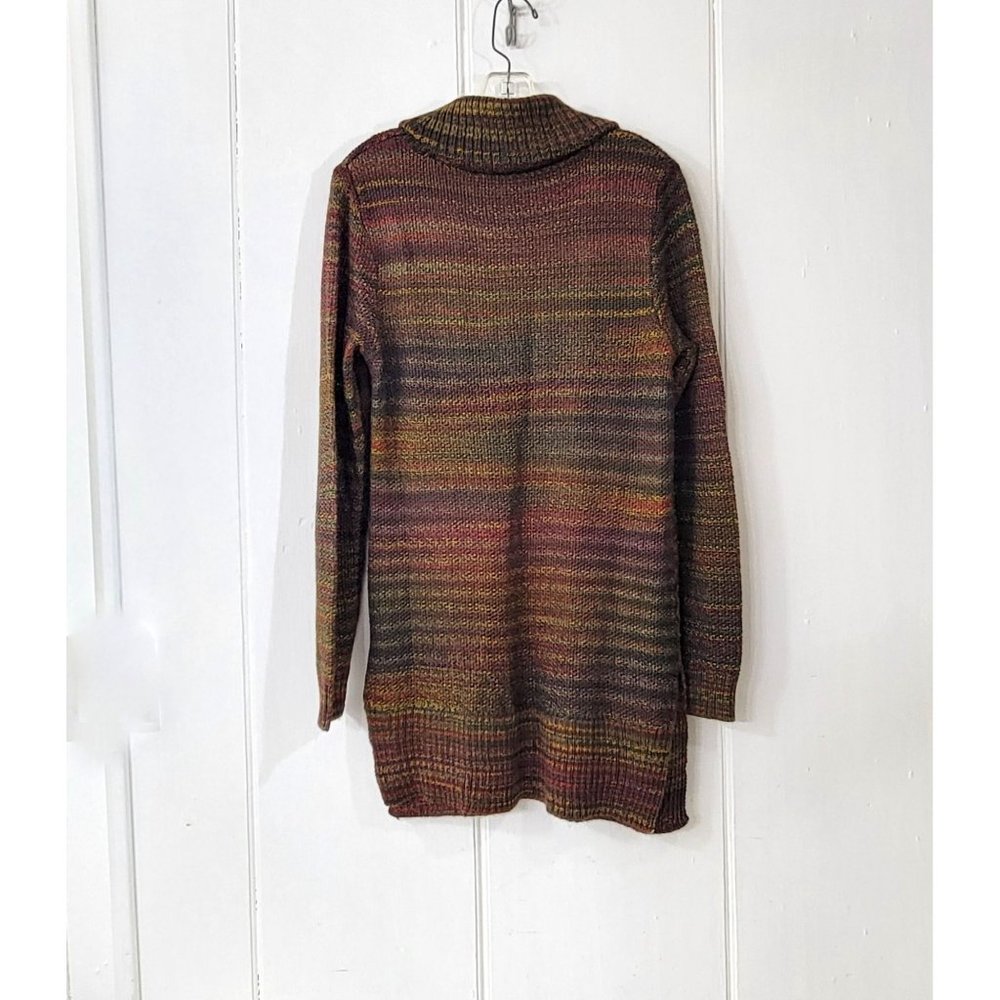 Cb Brown Variegated Textured Knit Cowl Neck Pullover Tunic Sweater Dress - Picture 3 of 7